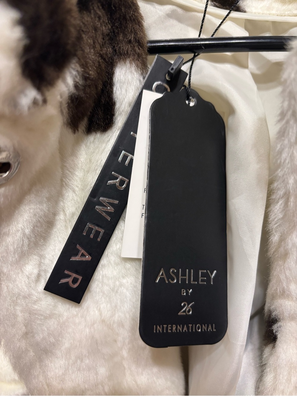 Ashley By 26 International Large Cream and Brown Faux Fur Cow-Print Pea Coat NWT - Picture 4 of 5